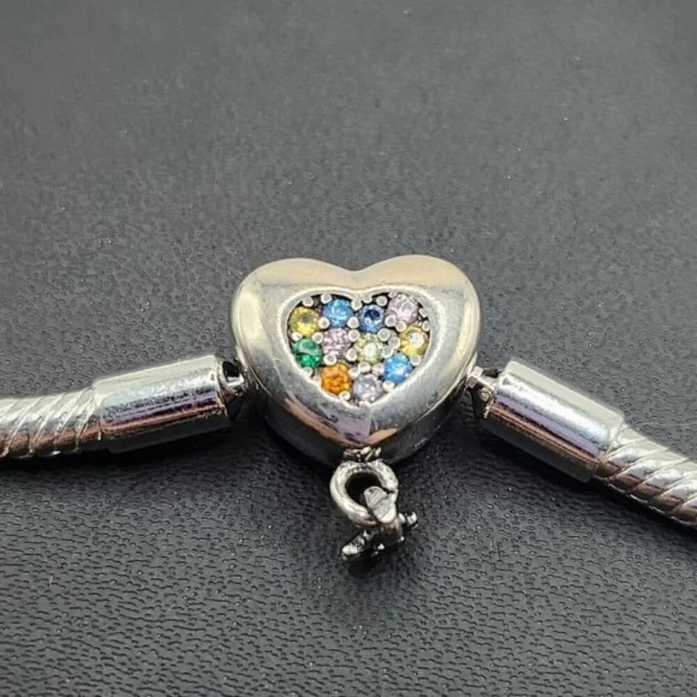 Sparkling Heart Snake Chain Charm Bracelet 7.1‎ in (NWOT)